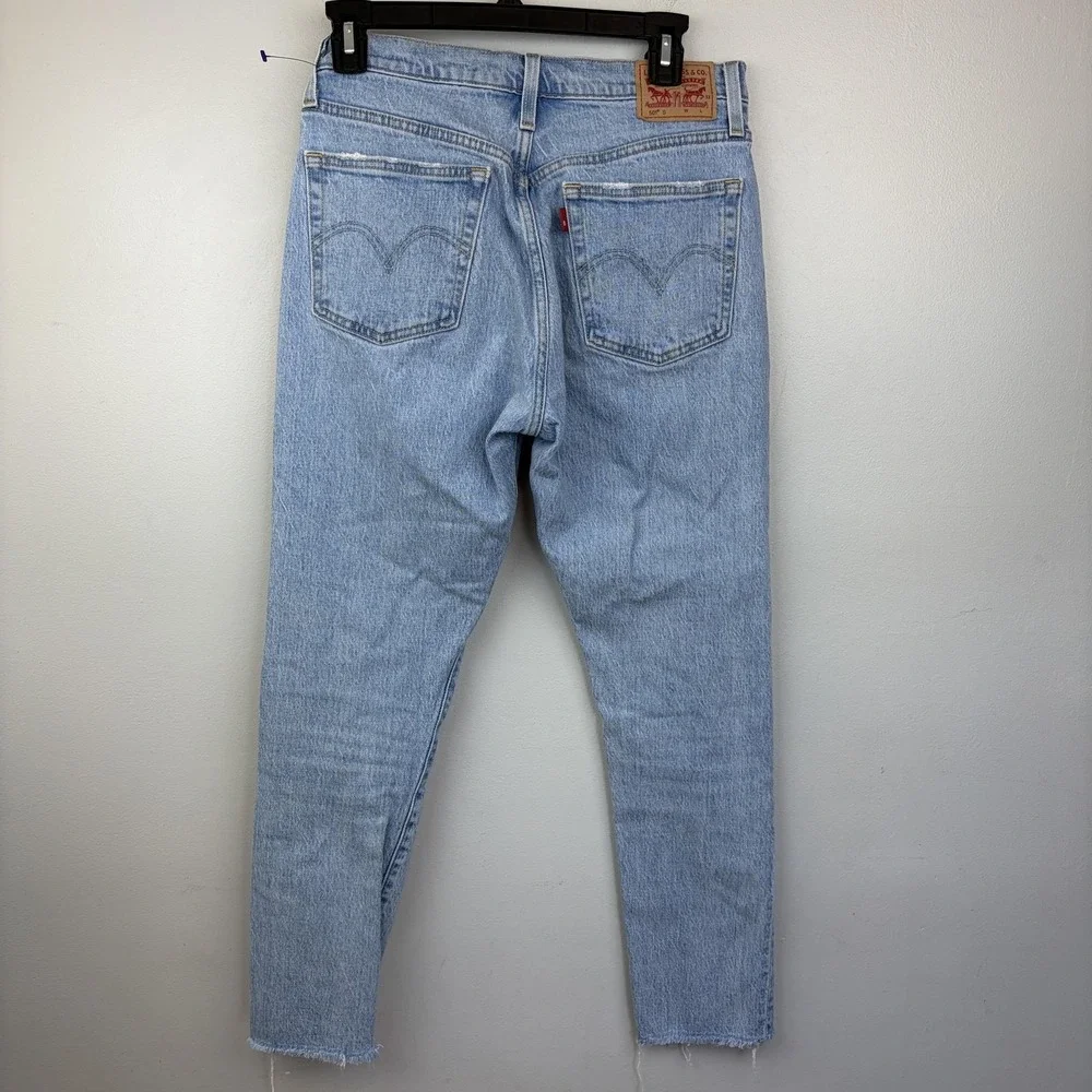 Levis 501 Skinny Jeans Womens 27x28 Light Wash High Rise Slim Raw Hem Button Fly
